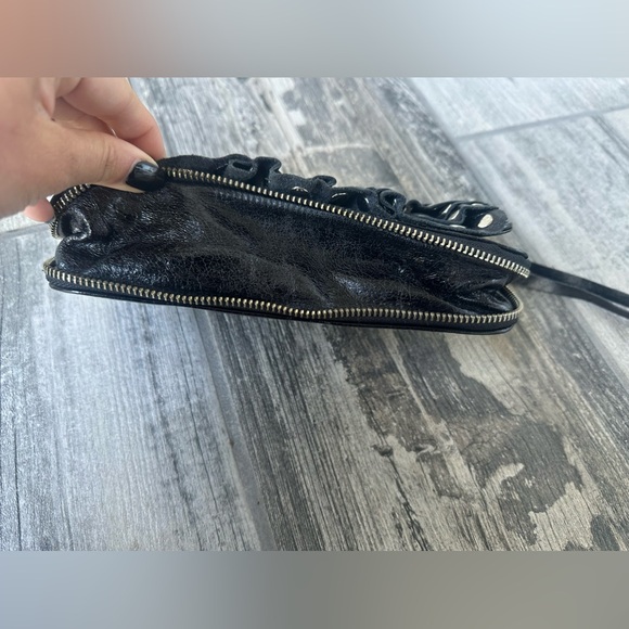 Susan Farber Y2K Leather Ruffle Studed Clutch or Crossbody Purse Black Boho - Picture 7 of 15